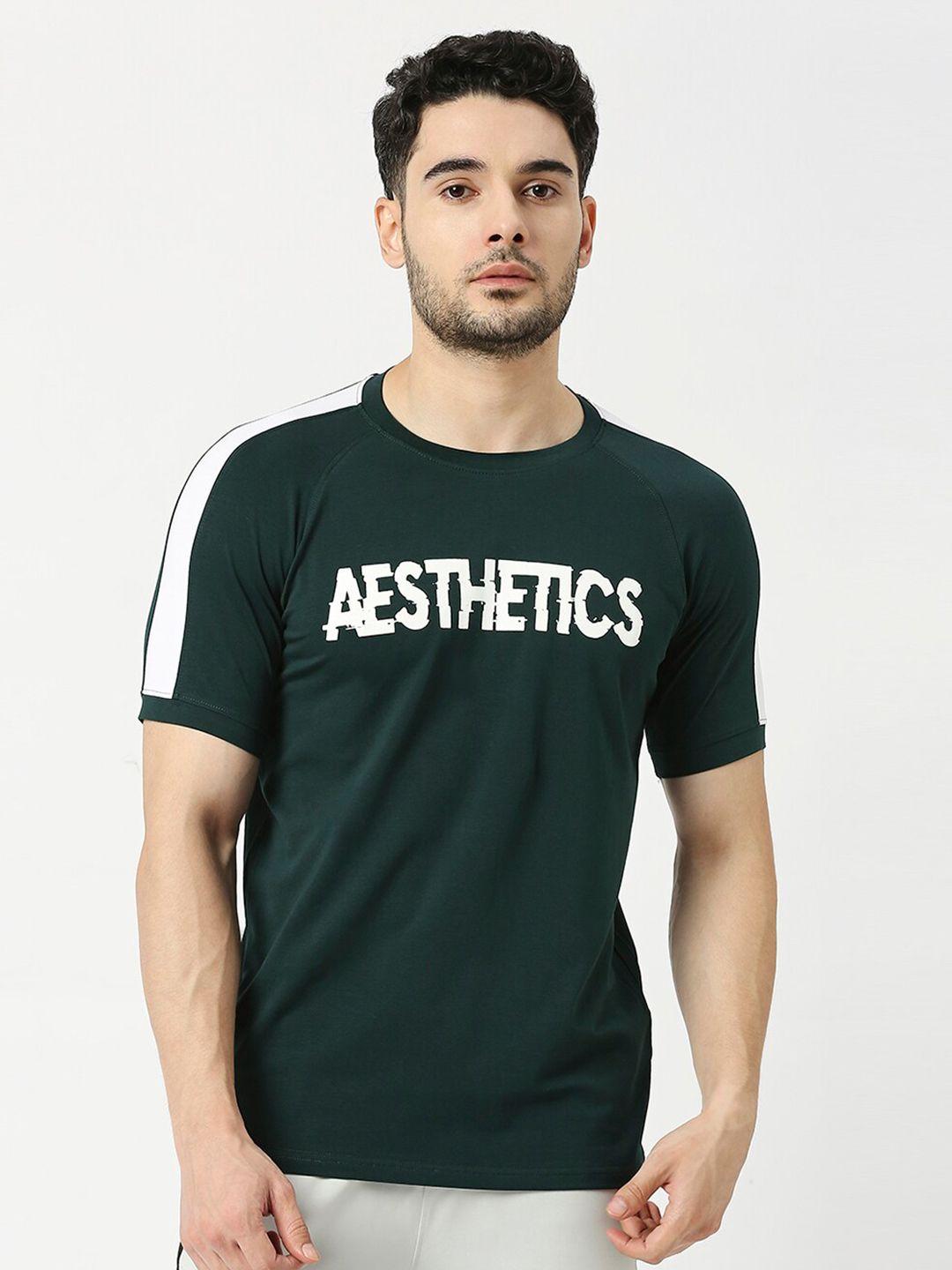 aesthetic nation men green typography printed v-neck monochrome applique t-shirt