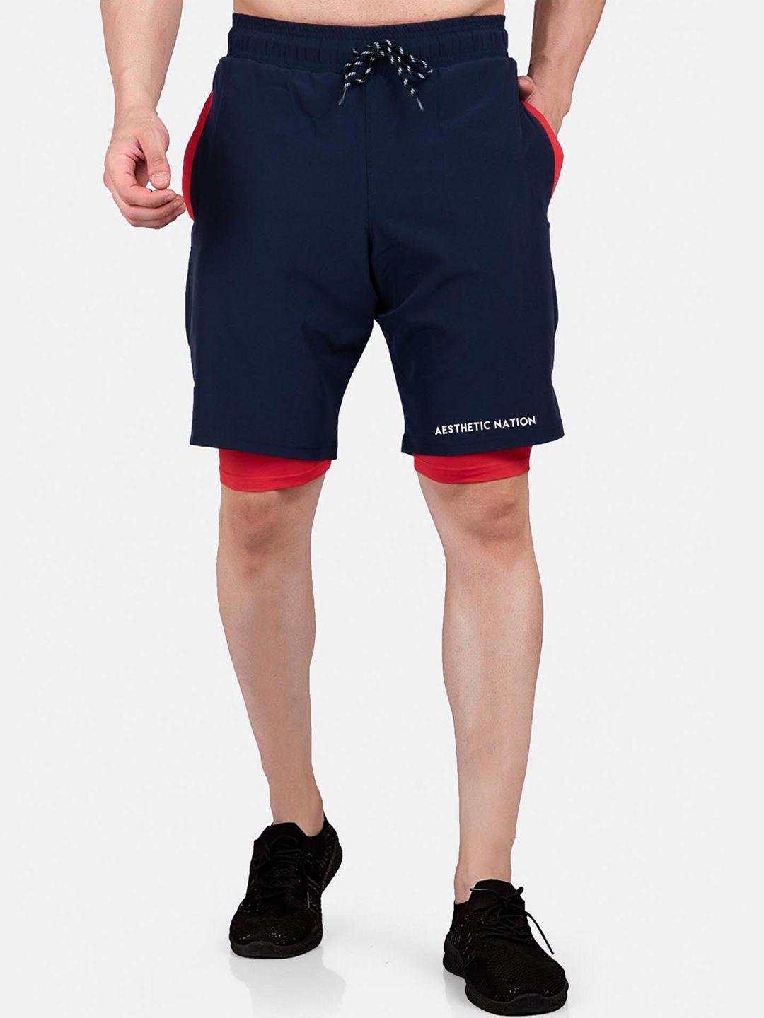 aesthetic nation men navy blue slim fit critical compression sports shorts