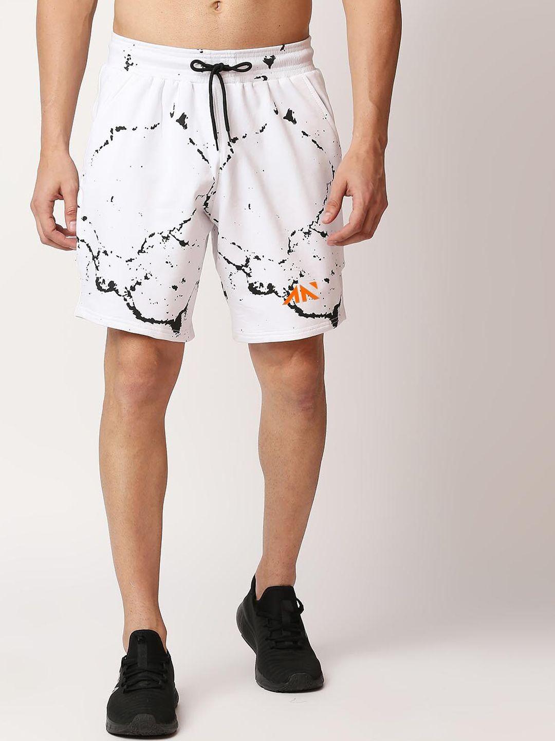 aesthetic nation men white printed training or gym sports shorts