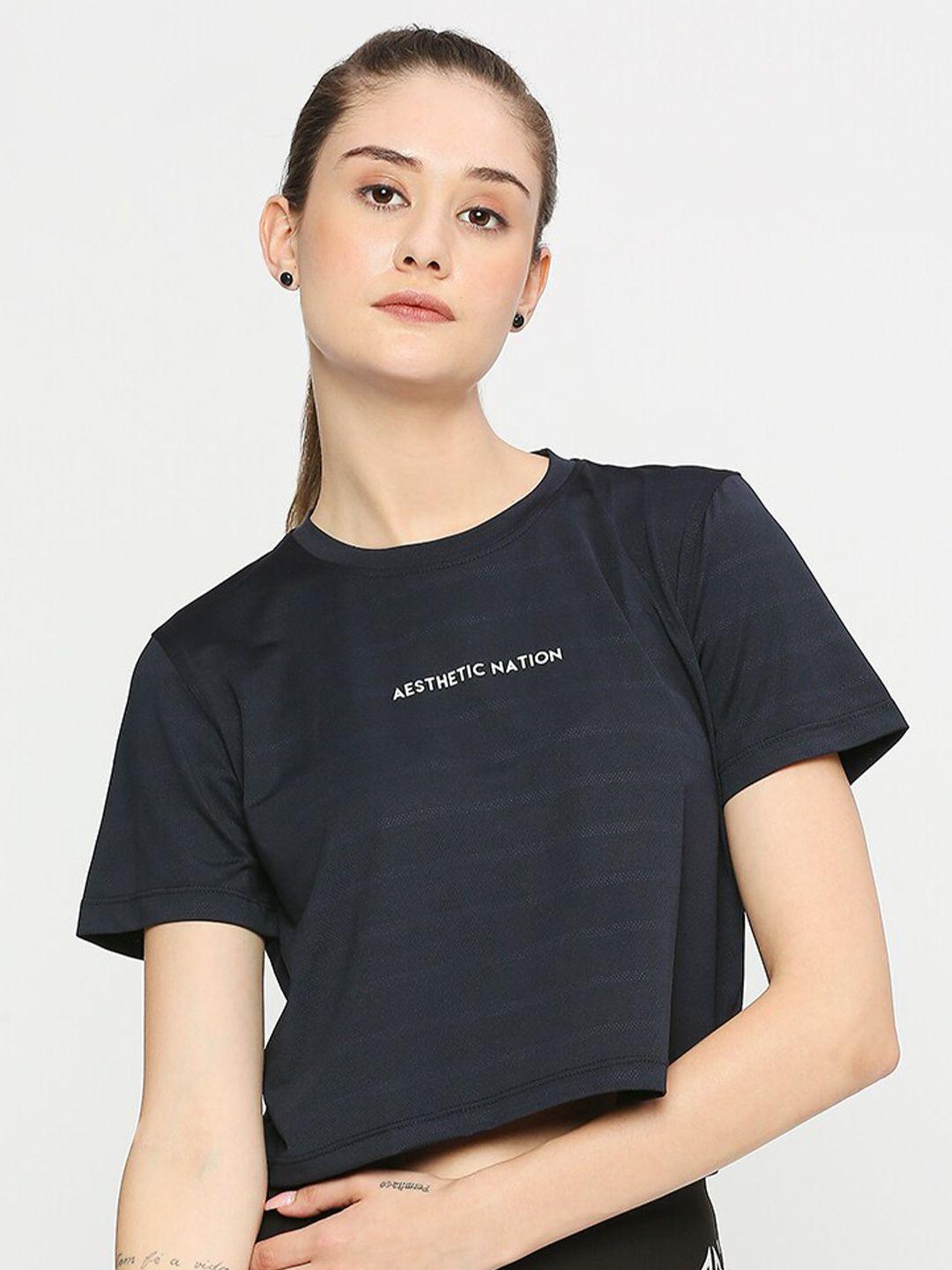 aesthetic nation typography printed round neck crop t-shirt