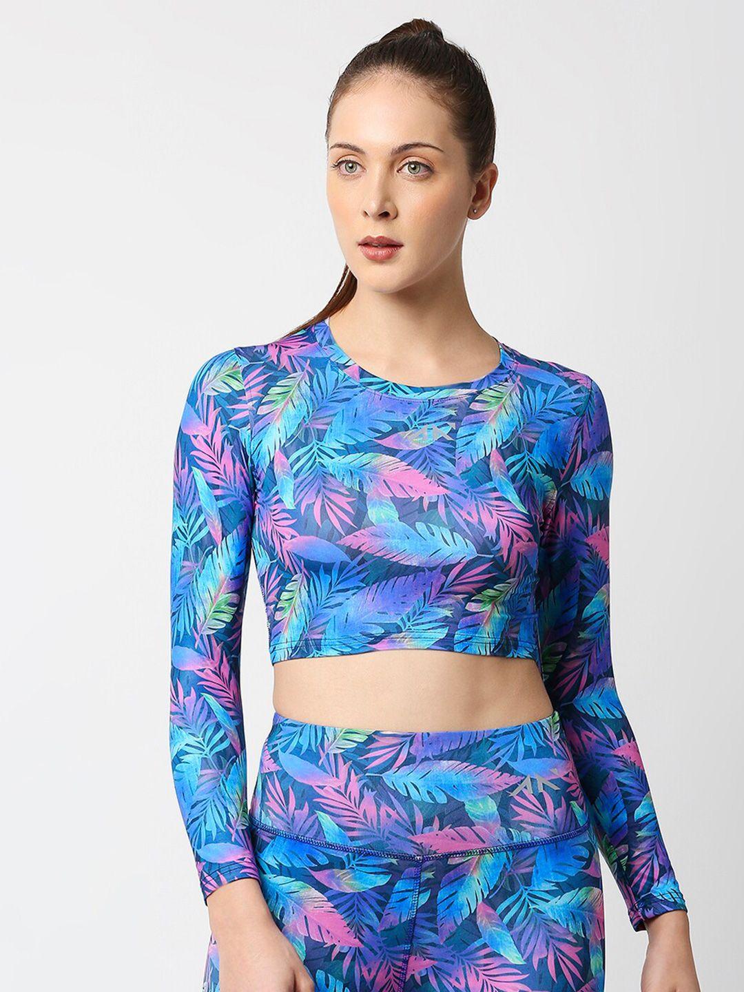 aesthetic nation women blue & pink tropical print tropical crop top