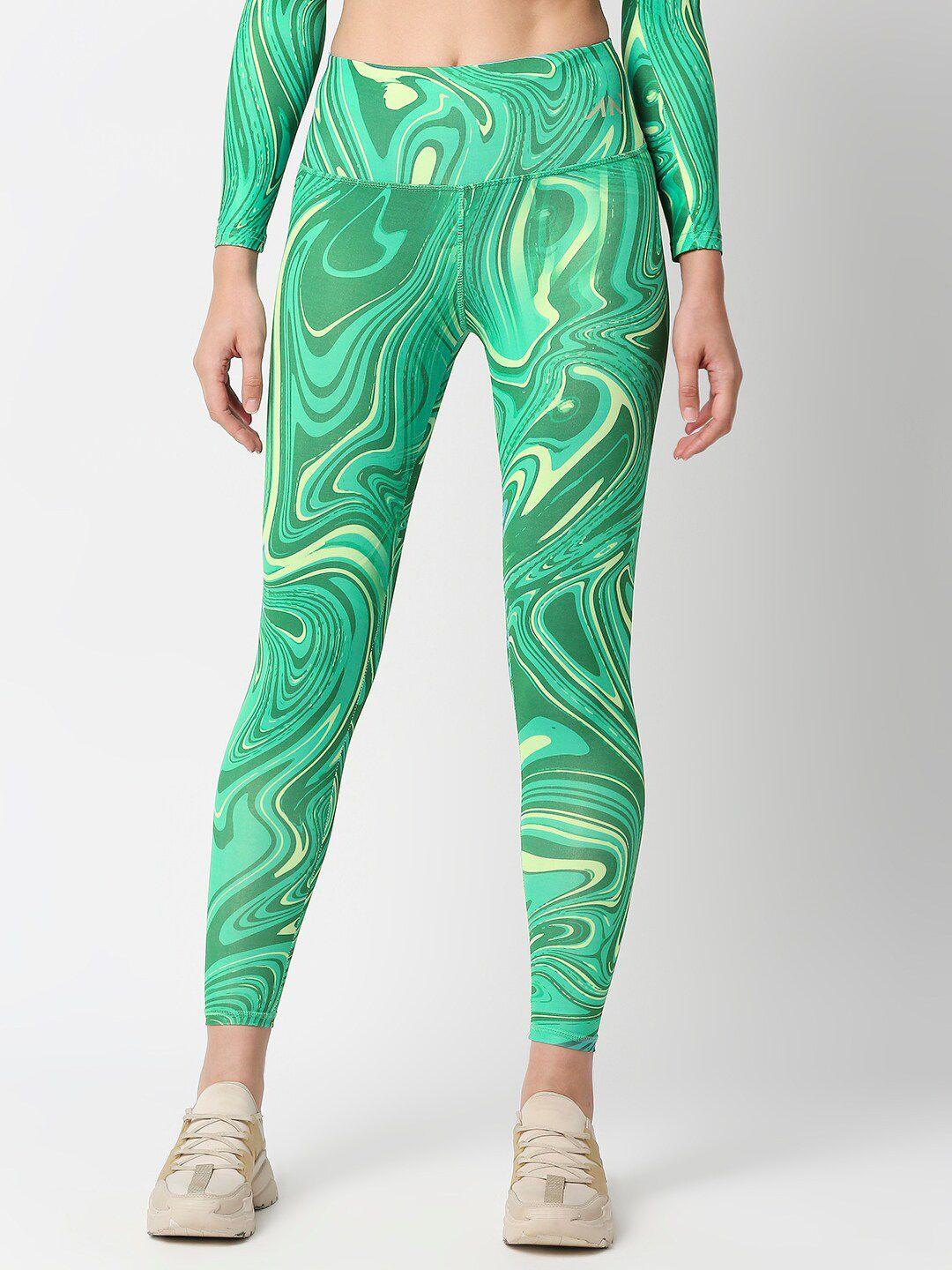 aesthetic nation women green printed dry fit tights