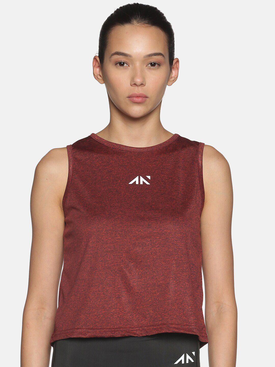 aesthetic nation women maroon & white self design loose t-shirt