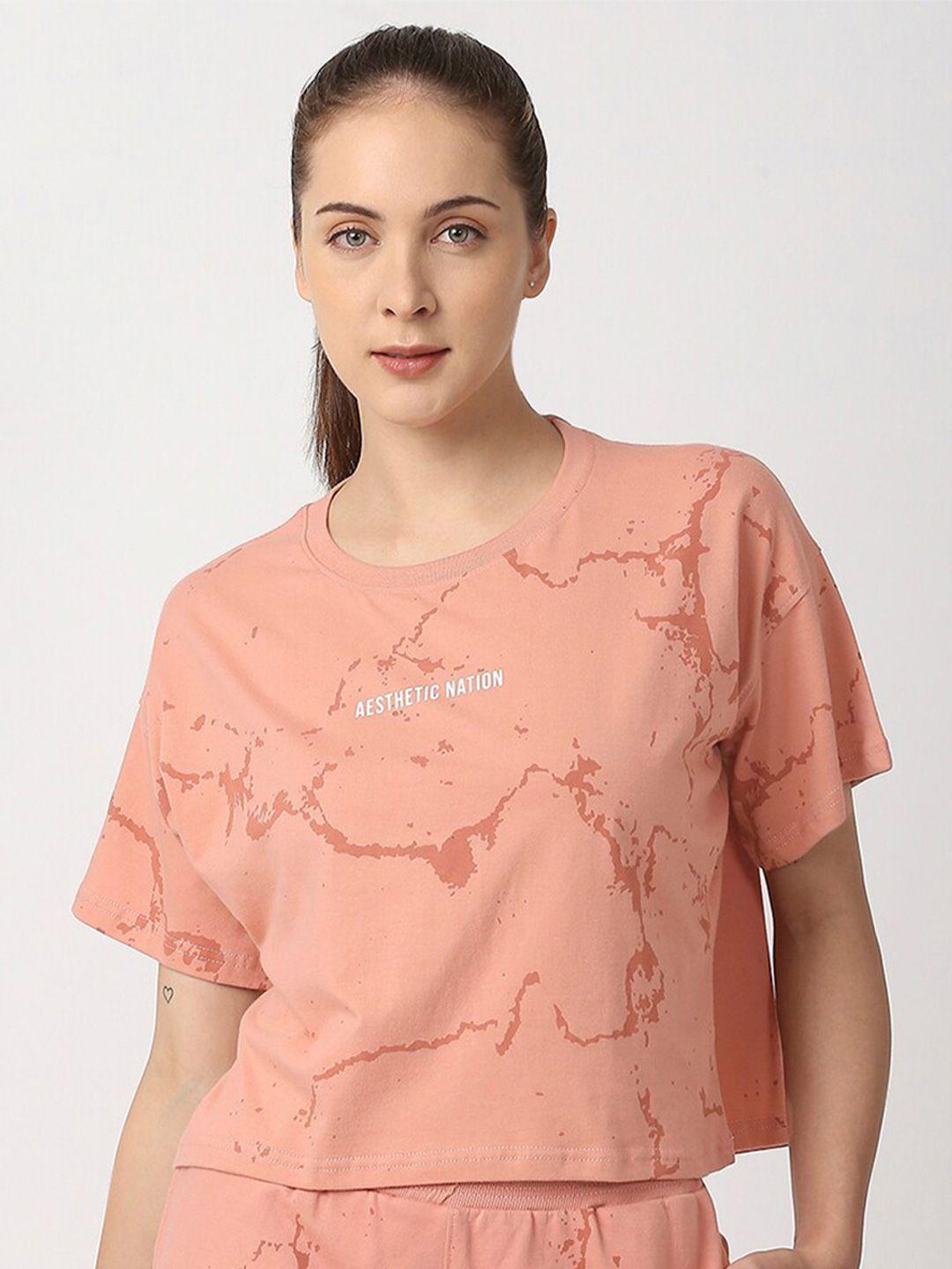 aesthetic nation women peach coloured pure cotton print top