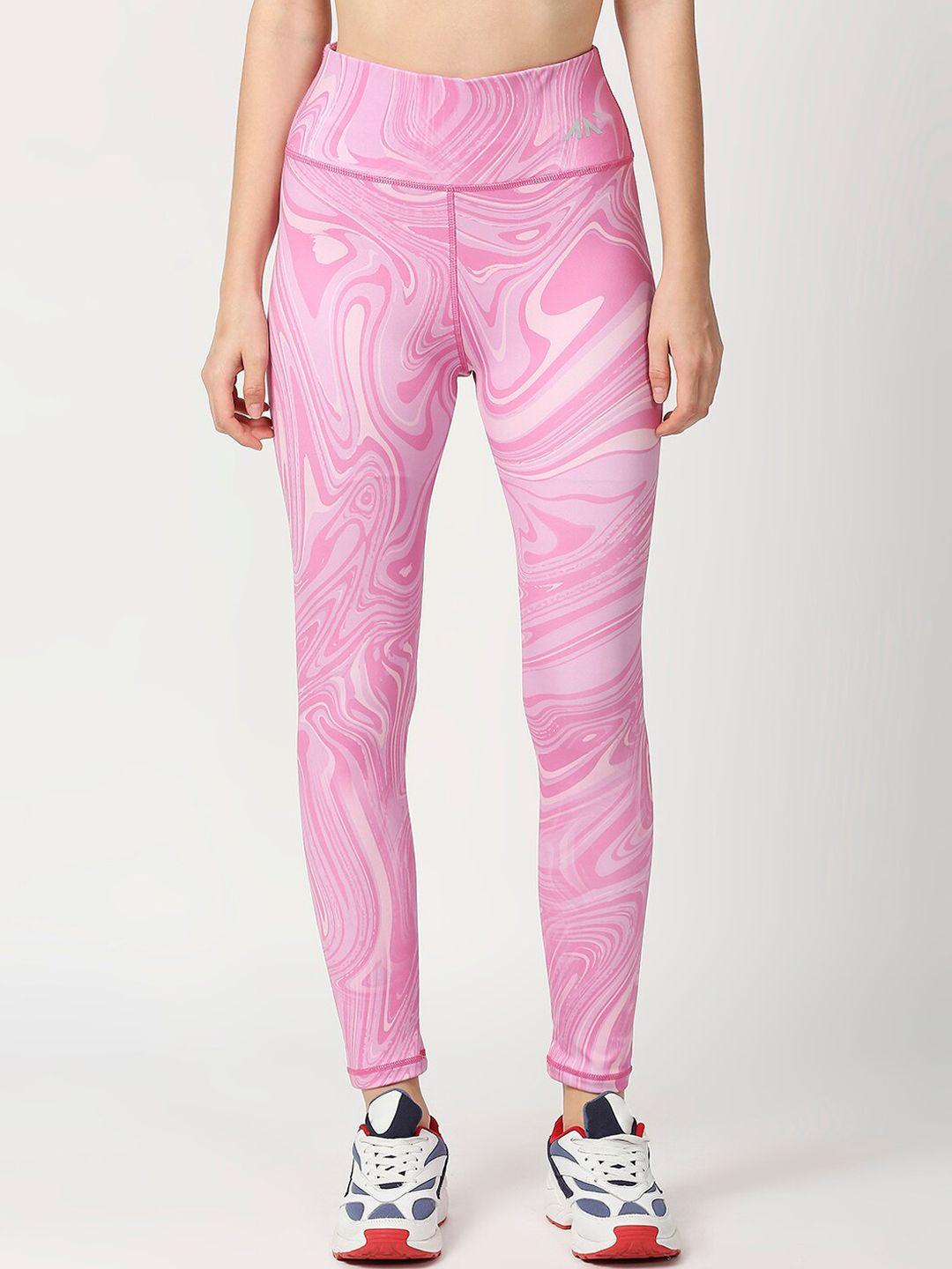 aesthetic nation women pink & white printed dry fit tights