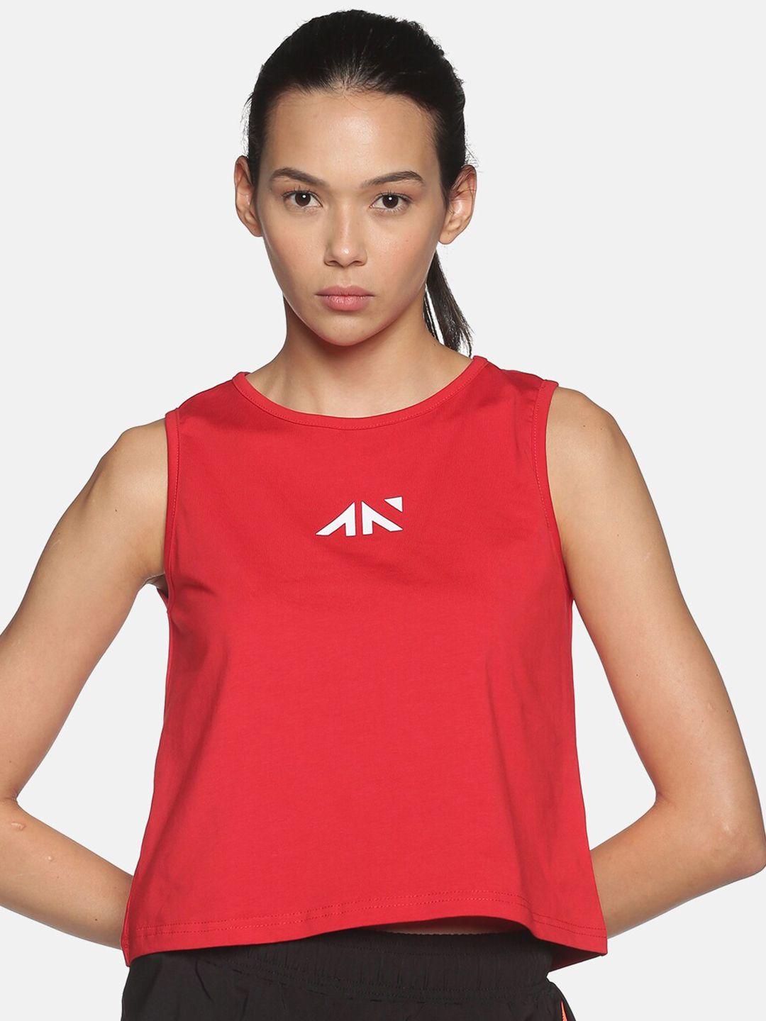 aesthetic nation women red & white round neck loose t-shirt