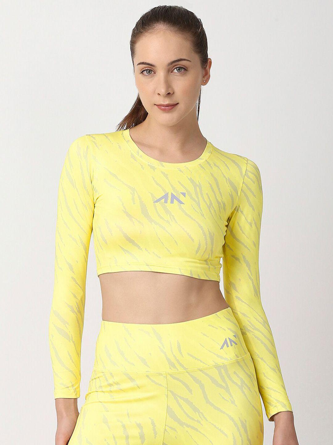 aesthetic nation women yellow animal print styled back crop top