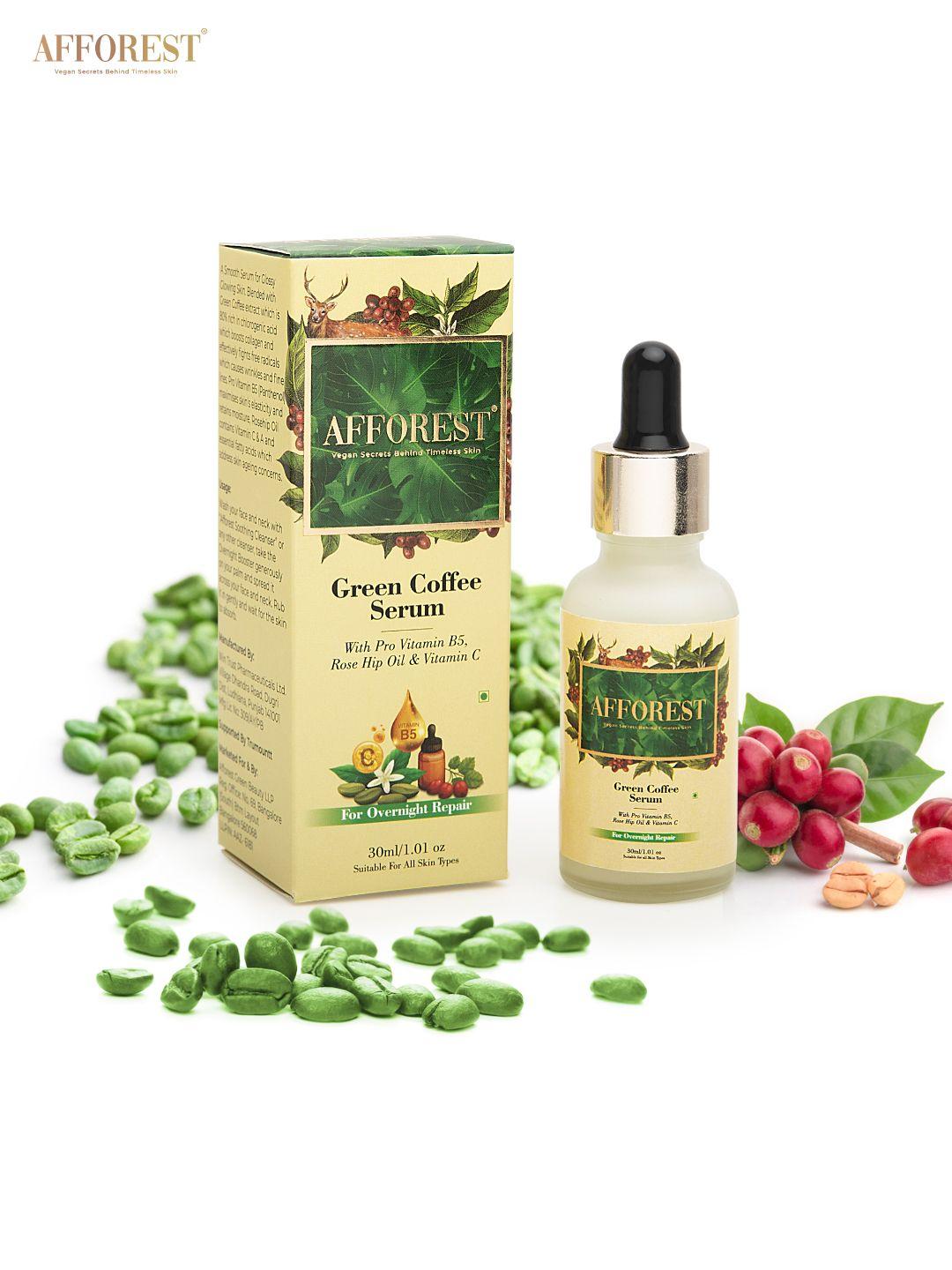 afforest green coffee face serum with pro vitamin b5 & rose hip oil - 30ml