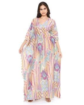 afican print silkmul kaftan with tassels