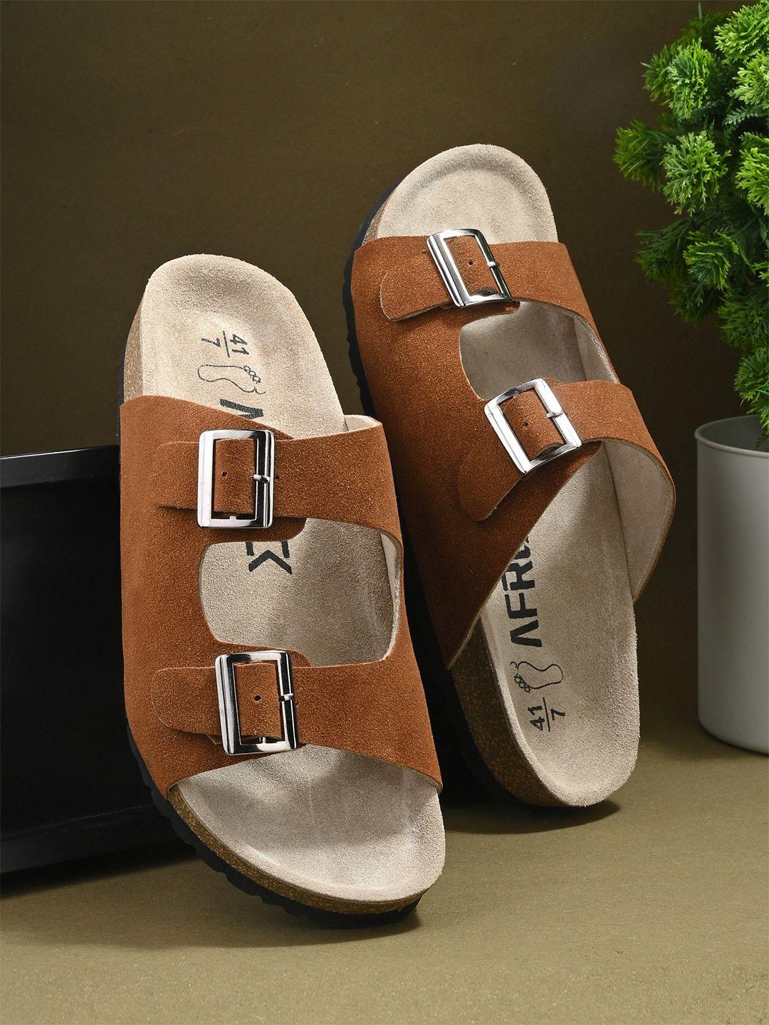 afrojack men rust & cream-coloured leather comfort sandals