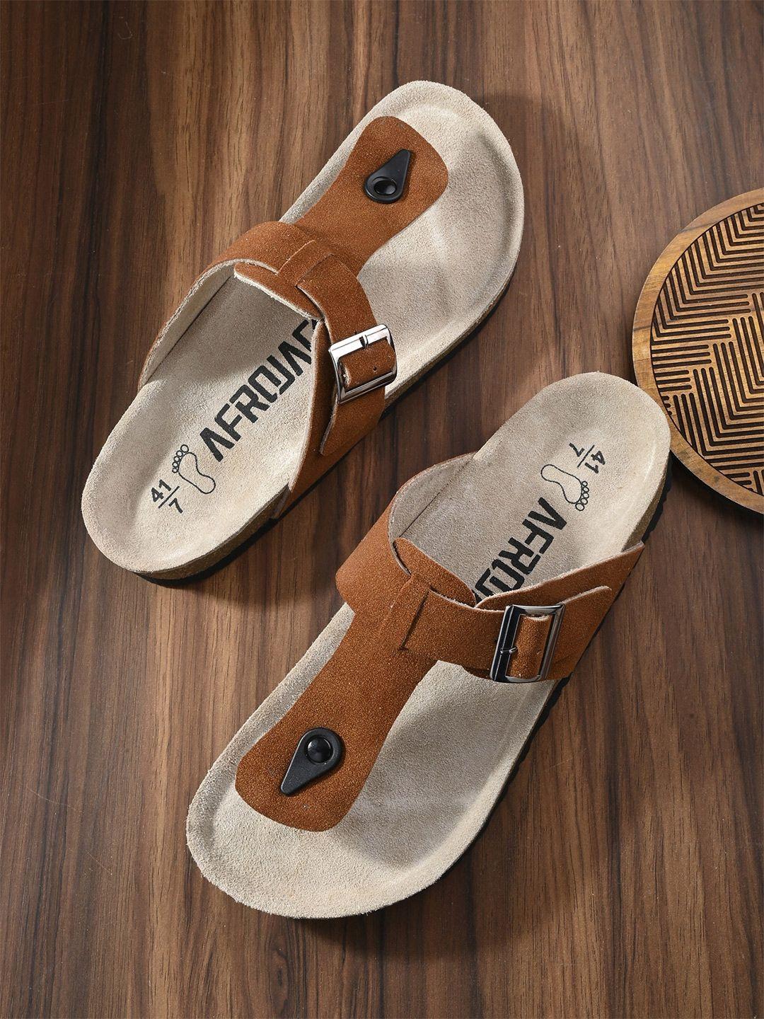 afrojack men rust & cream-coloured leather comfort sandals