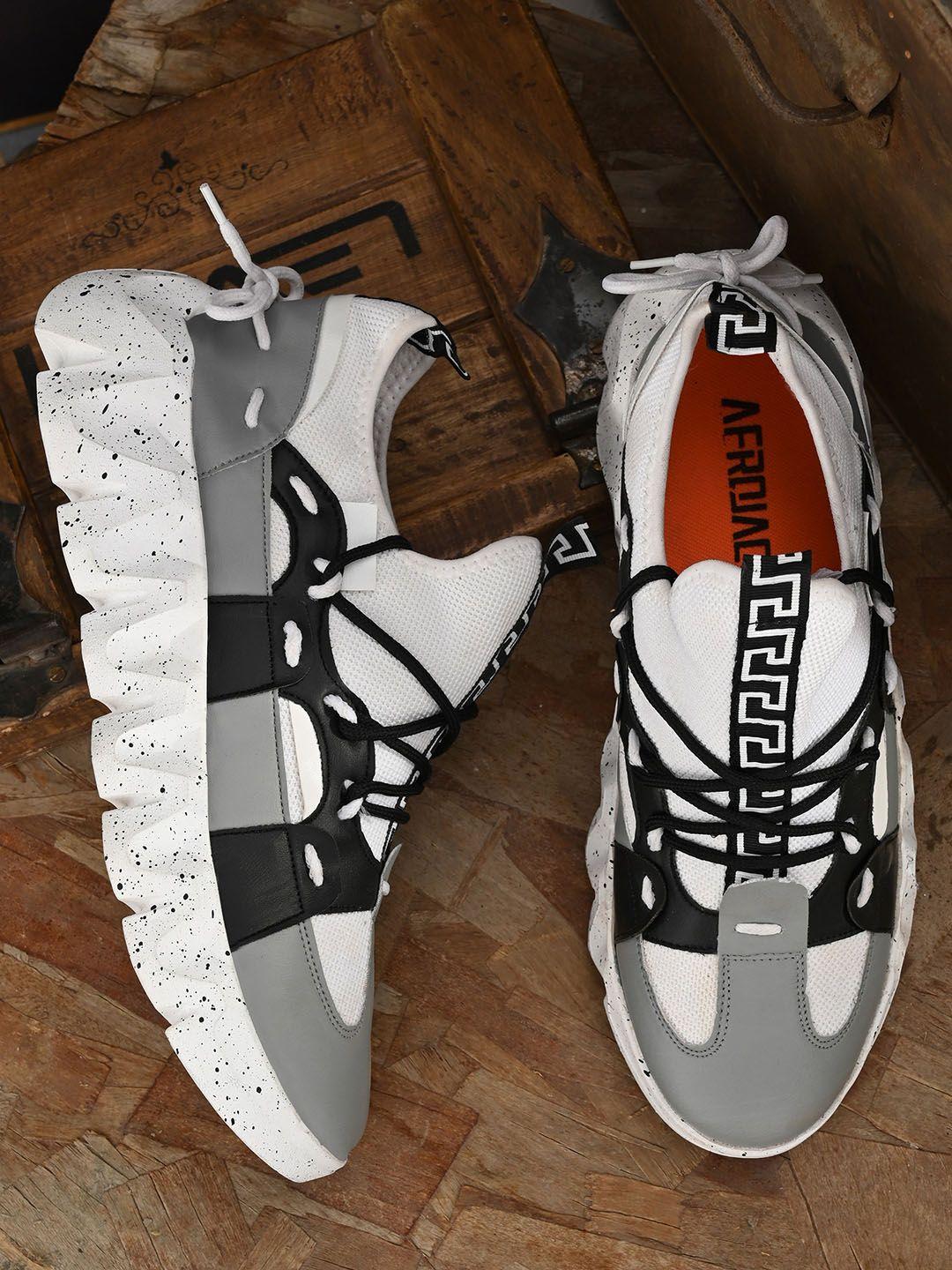 afrojack men white & black printed sneakers