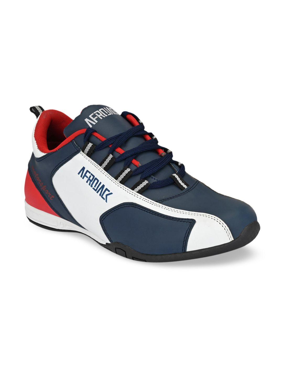 afrojack men blue & white colourblocked sneakers