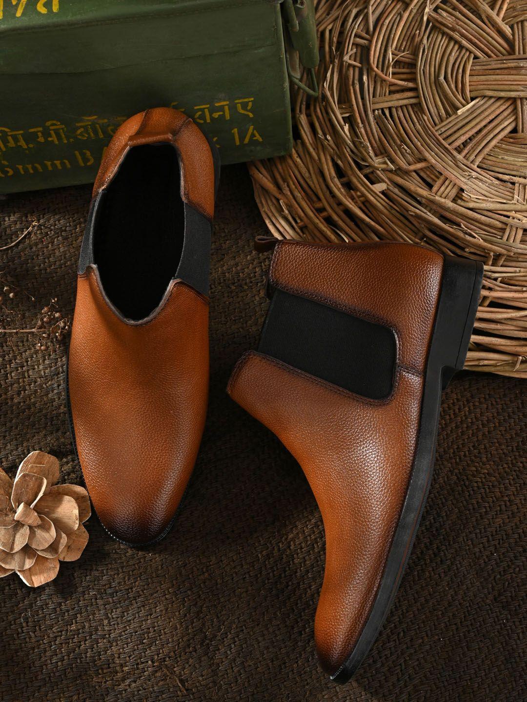 afrojack men tan brown mid-top chelsea boots