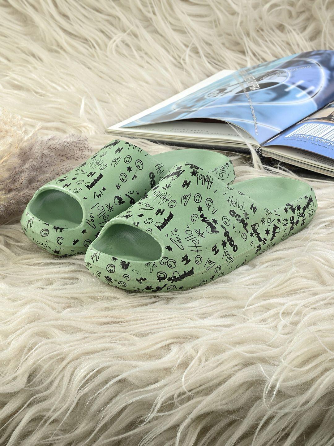 afrojack women green & black printed croslite sliders