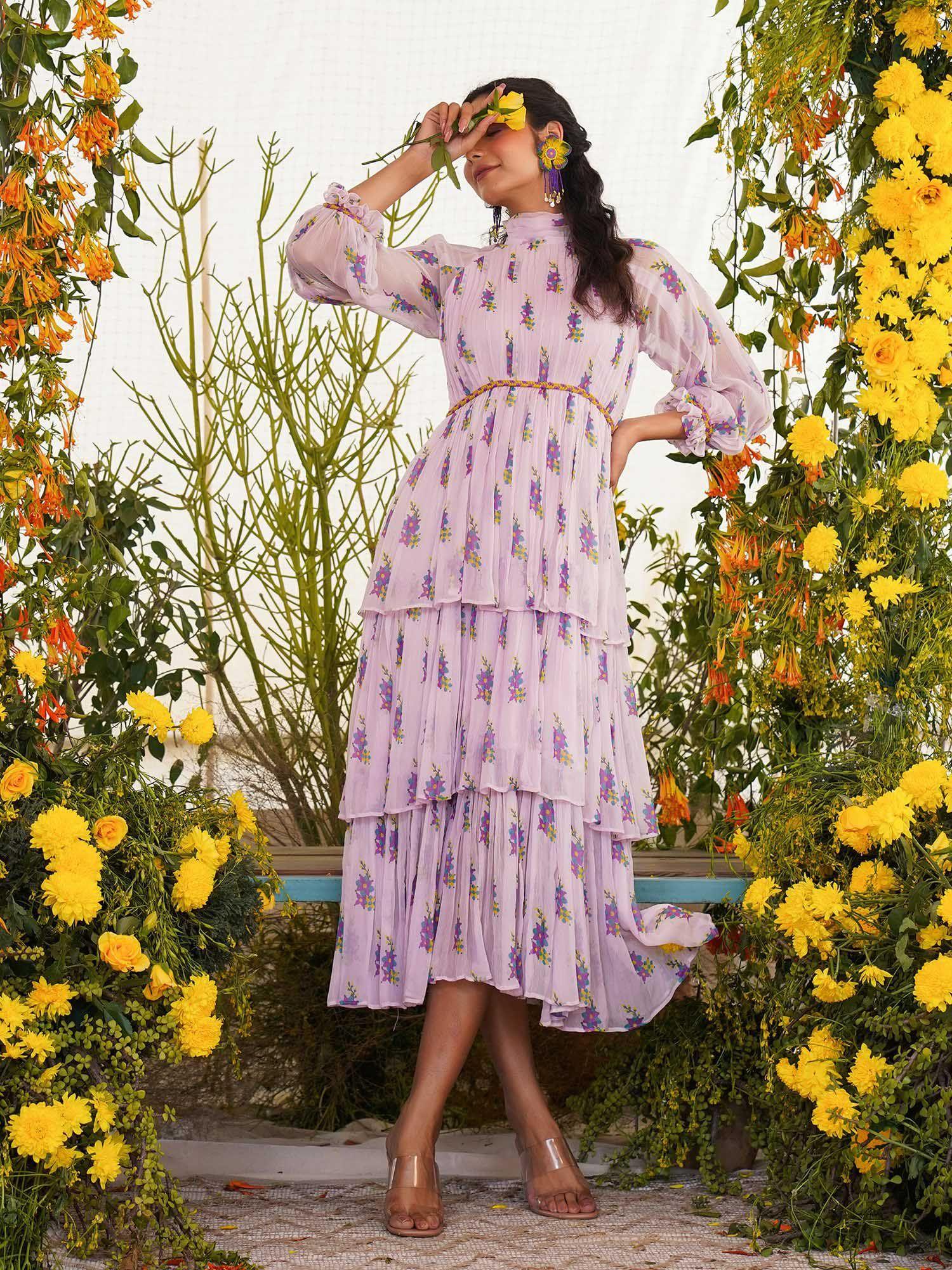 afsoon midi dress floral lavender