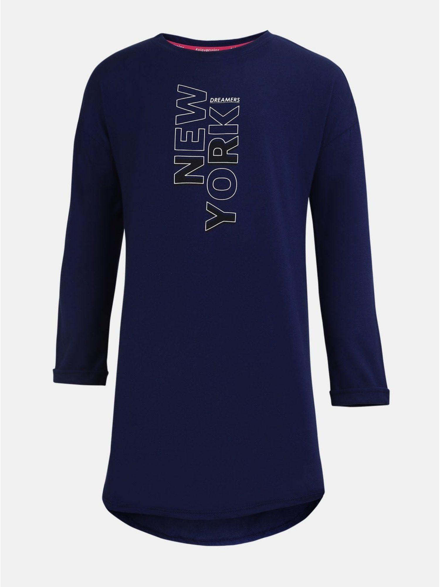 ag64 cotton round neck full sleeves t-shirt for girls blue