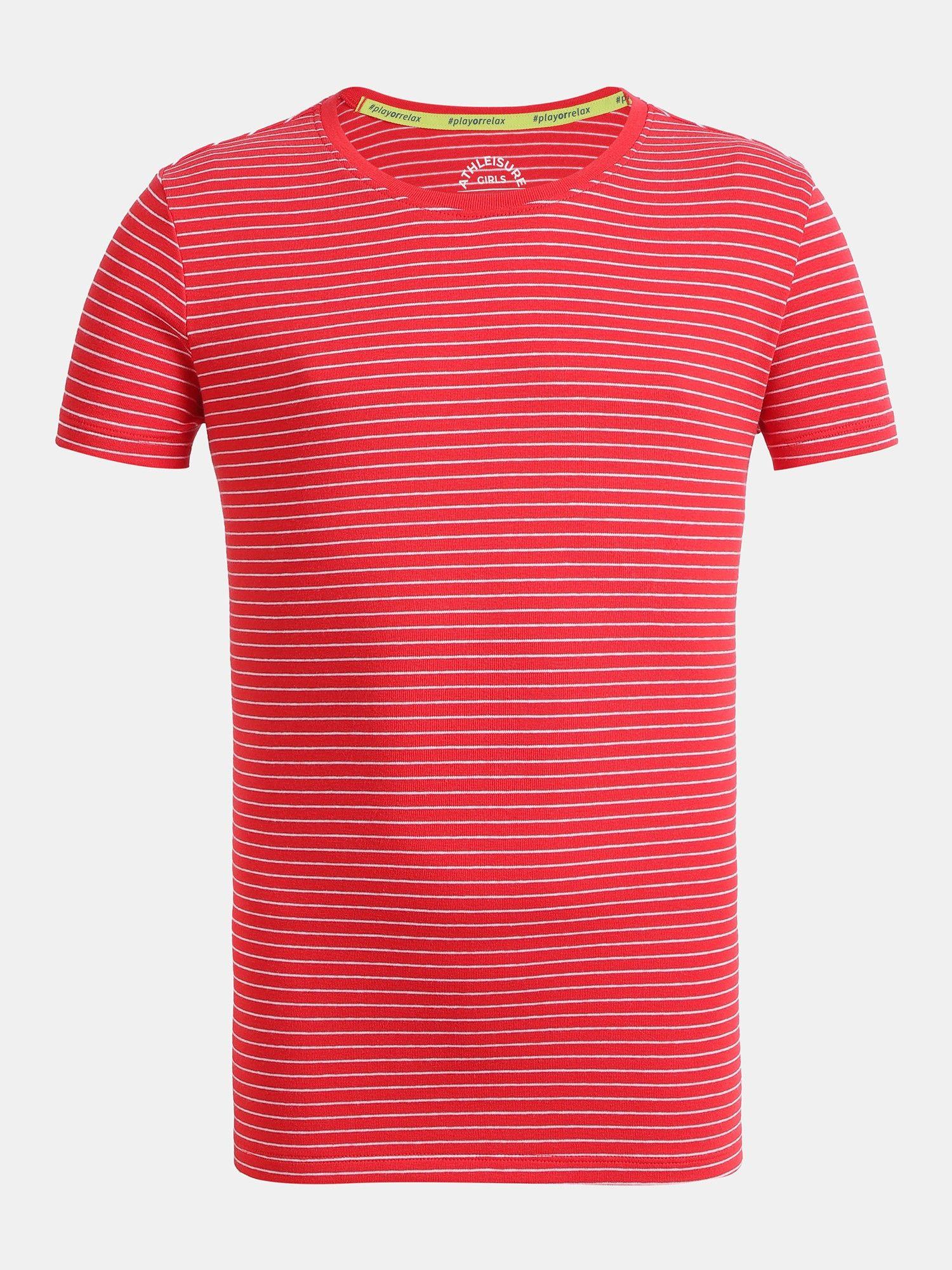 ag75 super combed striped regular fit short sleeve t-shirt - rio red