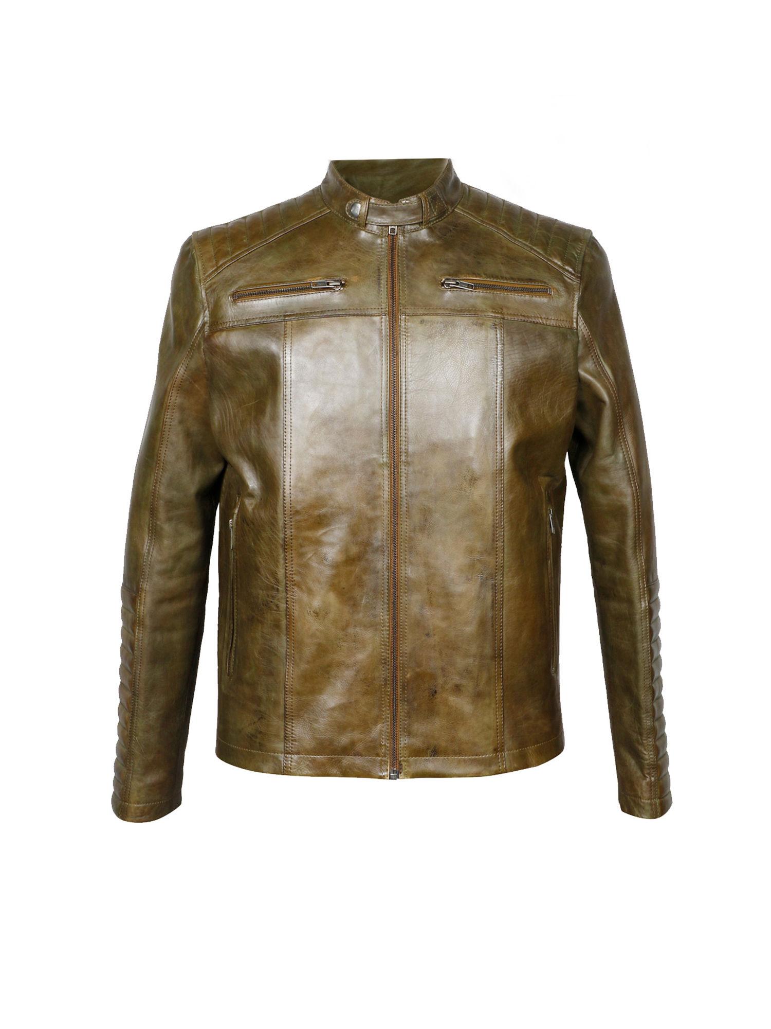 agostino olive leather men cafe racer jackets