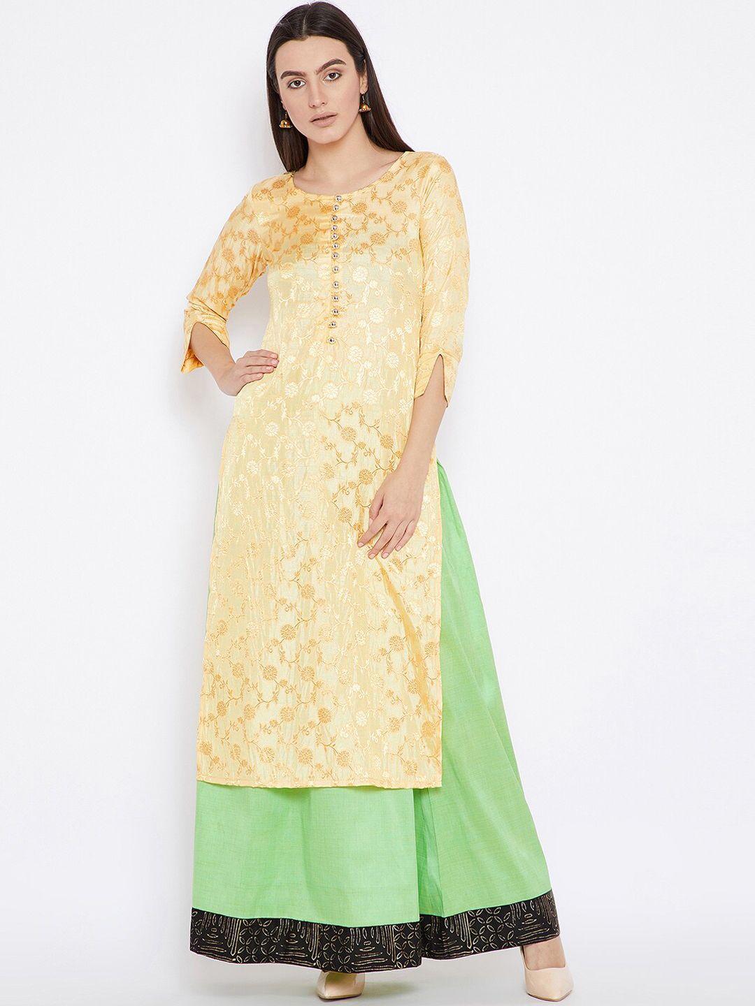 agroha women gold-toned floral printed kurta with skirt
