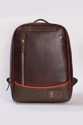 agusto leather zipper closure casual backpack - dark brown