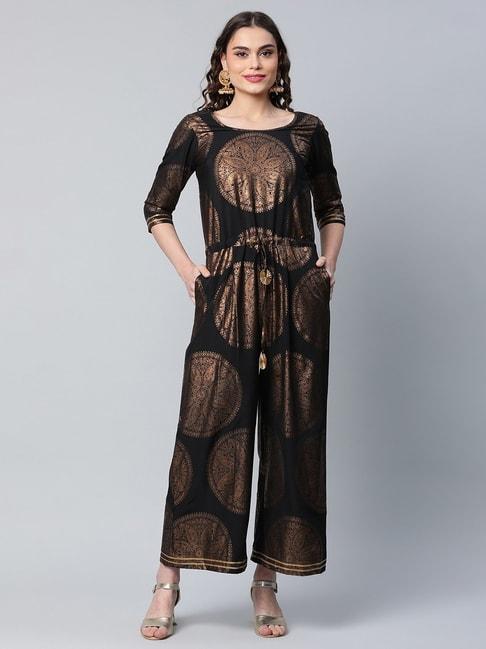 ahalyaa black & golden paisley print jumpsuit