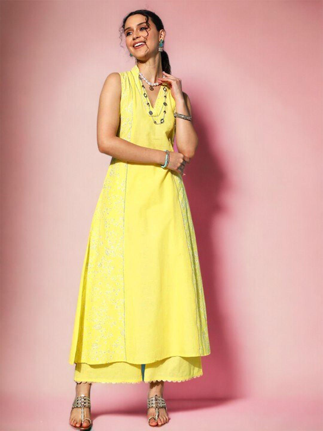 ahalyaa floral embroidered a-line kurta with palazzo