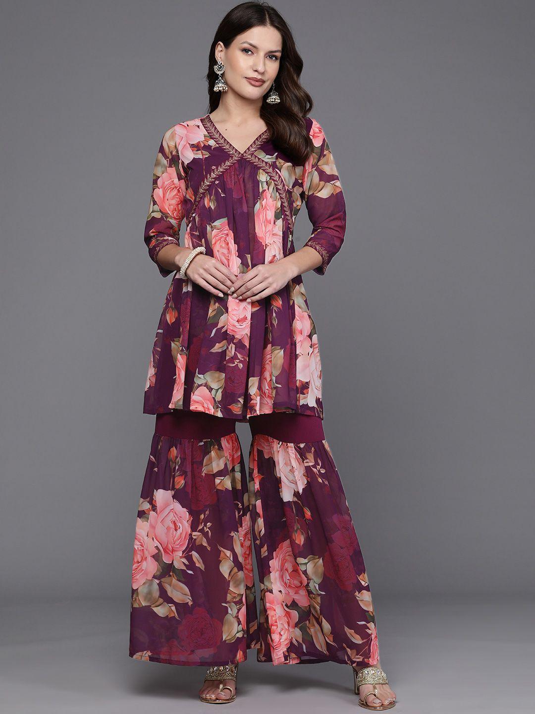 ahalyaa women floral printed tunic with sharara