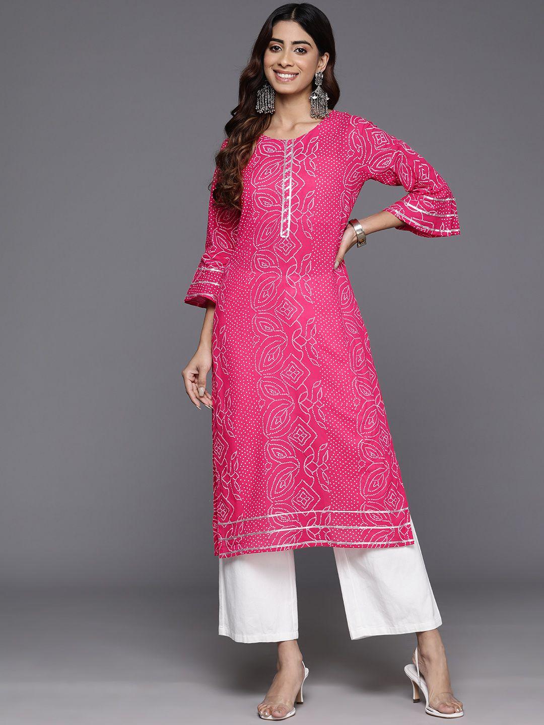 ahalyaa bandhani printed bell sleeves gotta patti pure cotton kurta