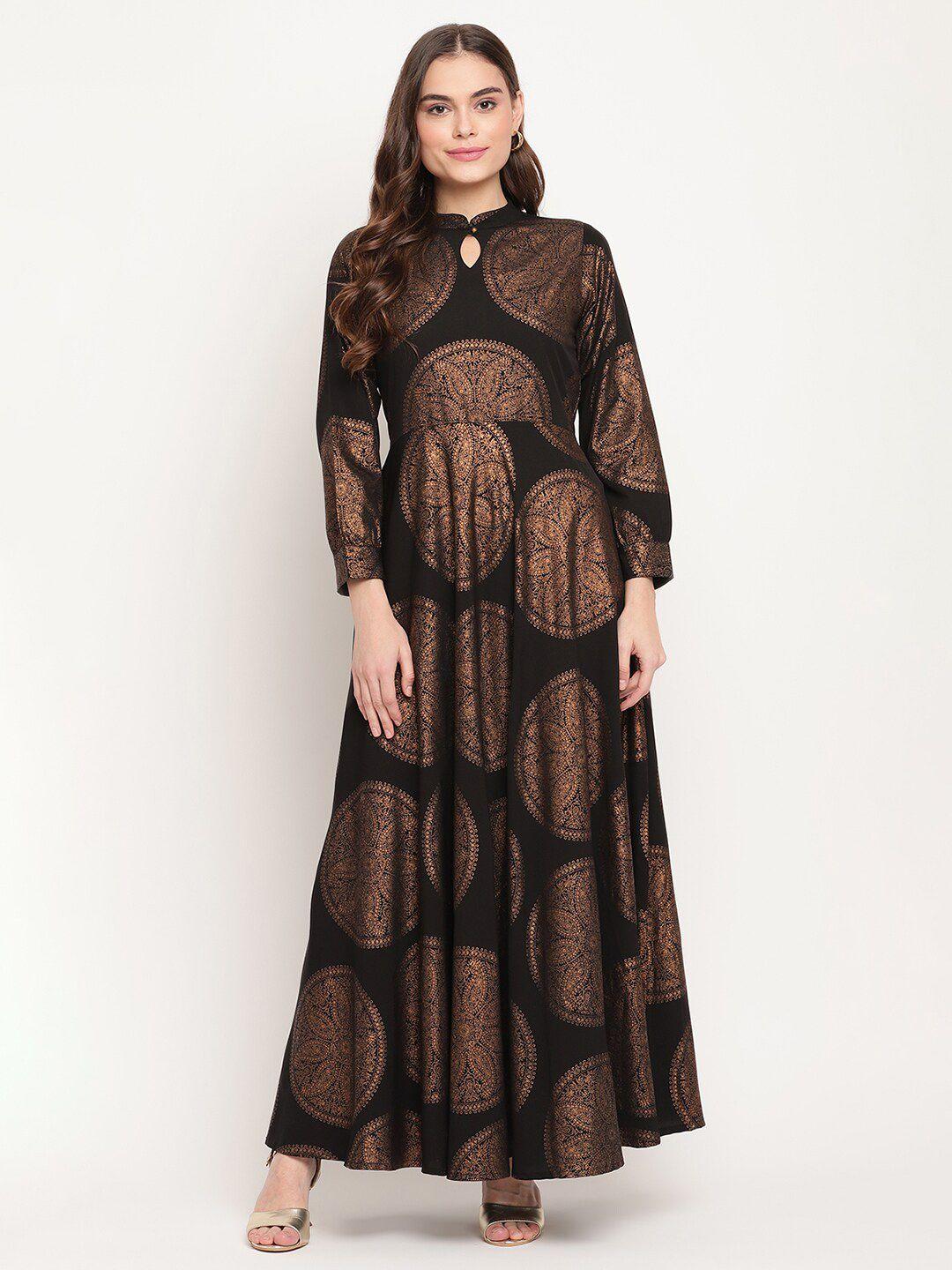 ahalyaa black ethnic motifs mandarin neck ethnic maxi dress