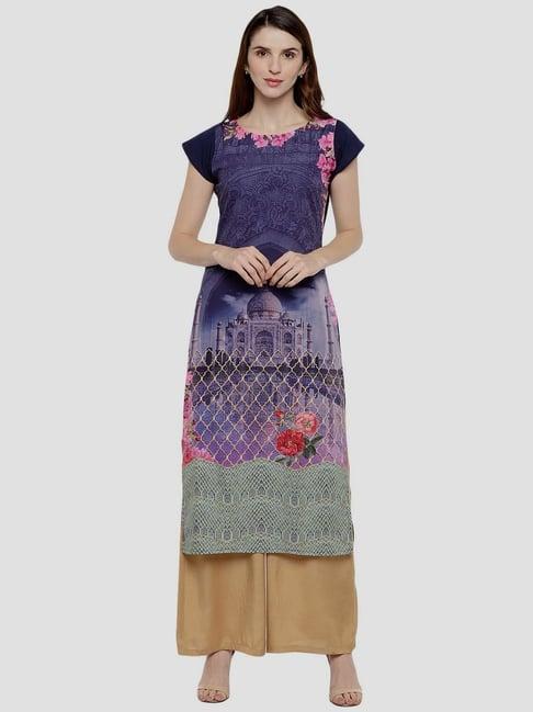 ahalyaa blue printed straight kurta