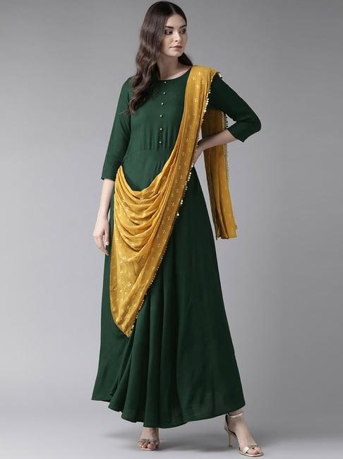 ahalyaa bottle green a line kurta