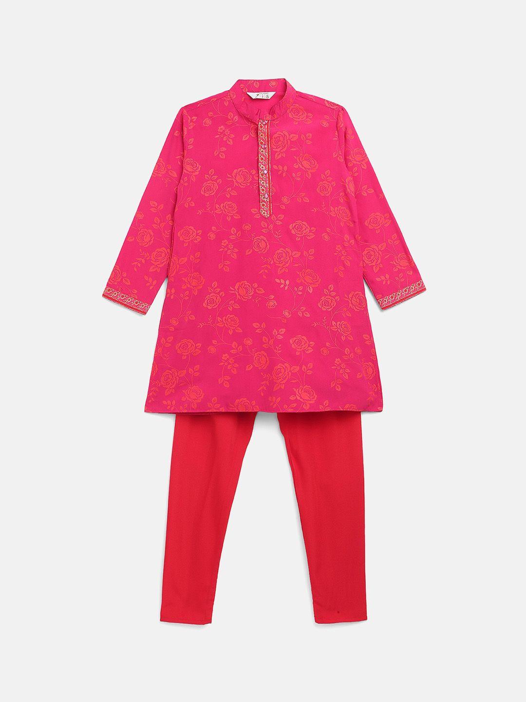 ahalyaa boys pink floral printed kurta with pyjamas