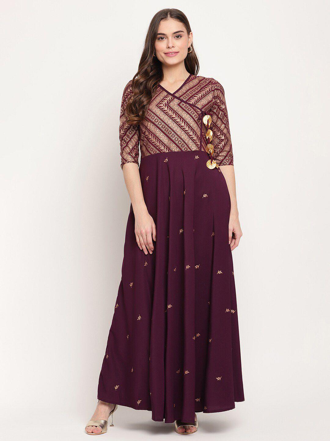 ahalyaa burgundy ethnic motifs ethnic maxi dress