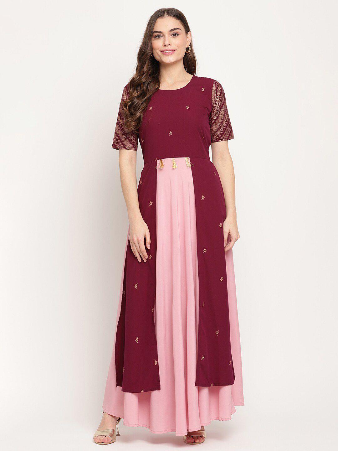 ahalyaa burgundy layered ethnic maxi dress