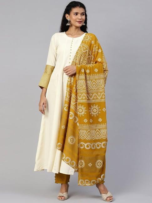 ahalyaa cream & mustard kurta pant set with dupatta