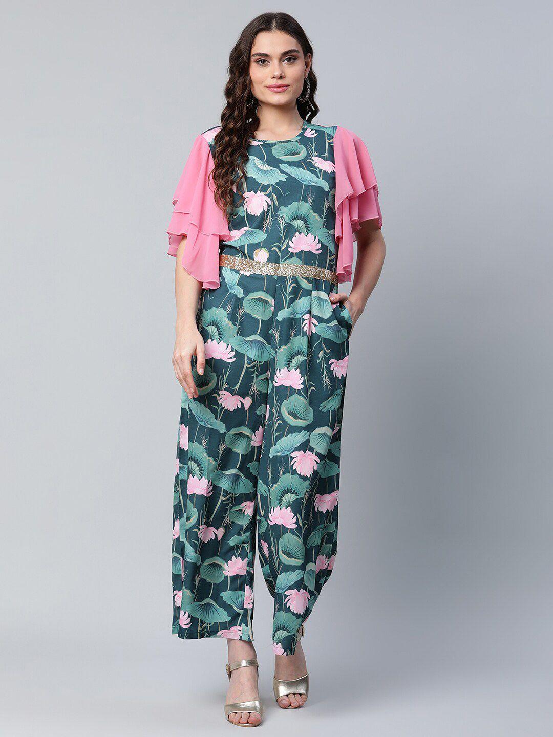 ahalyaa digital floral printed bell sleeves basic jumpsuit