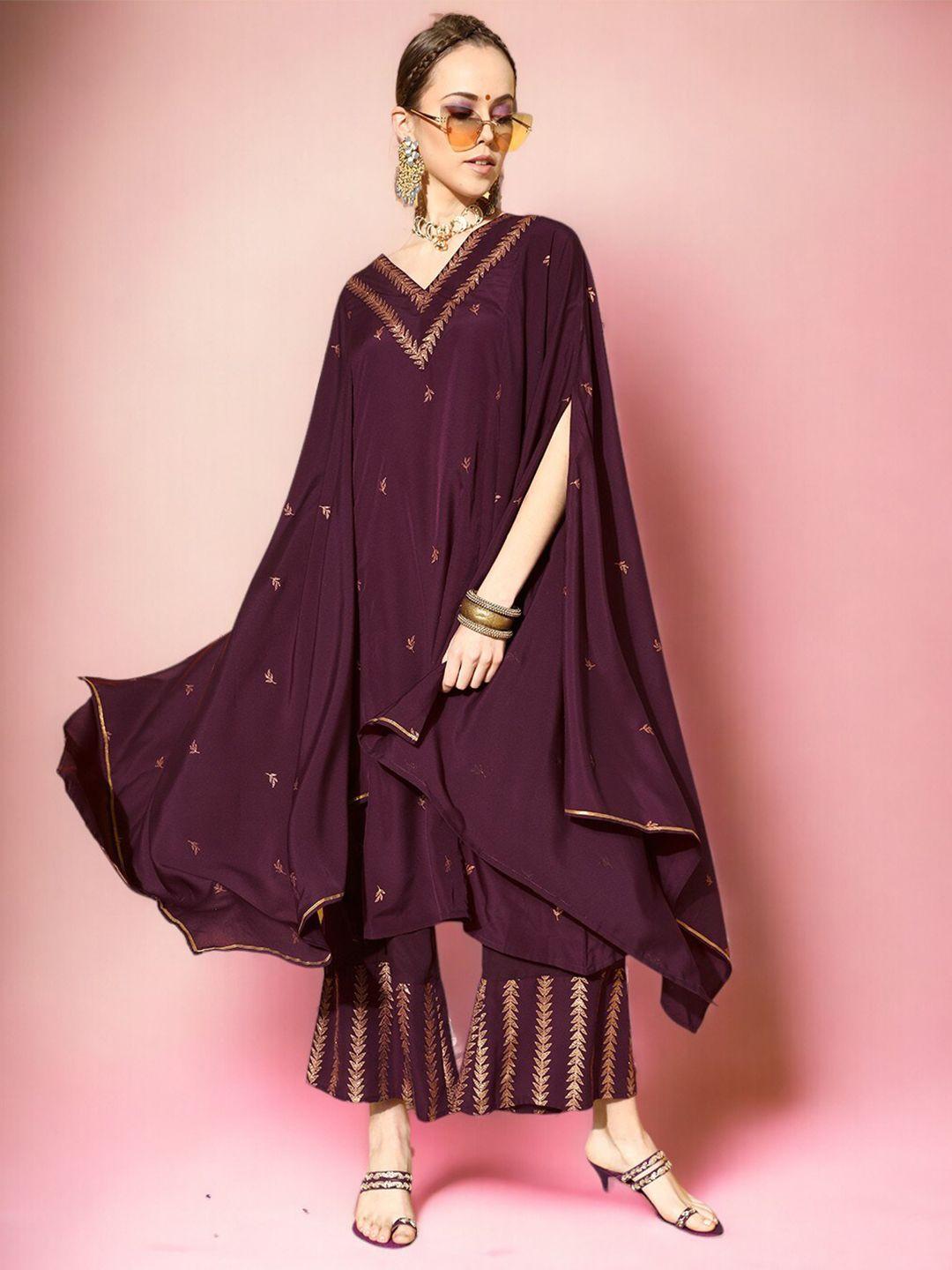 ahalyaa ethnic motifs panelled gotta patti v-neck flared sleeves kaftan kurta & palazzos