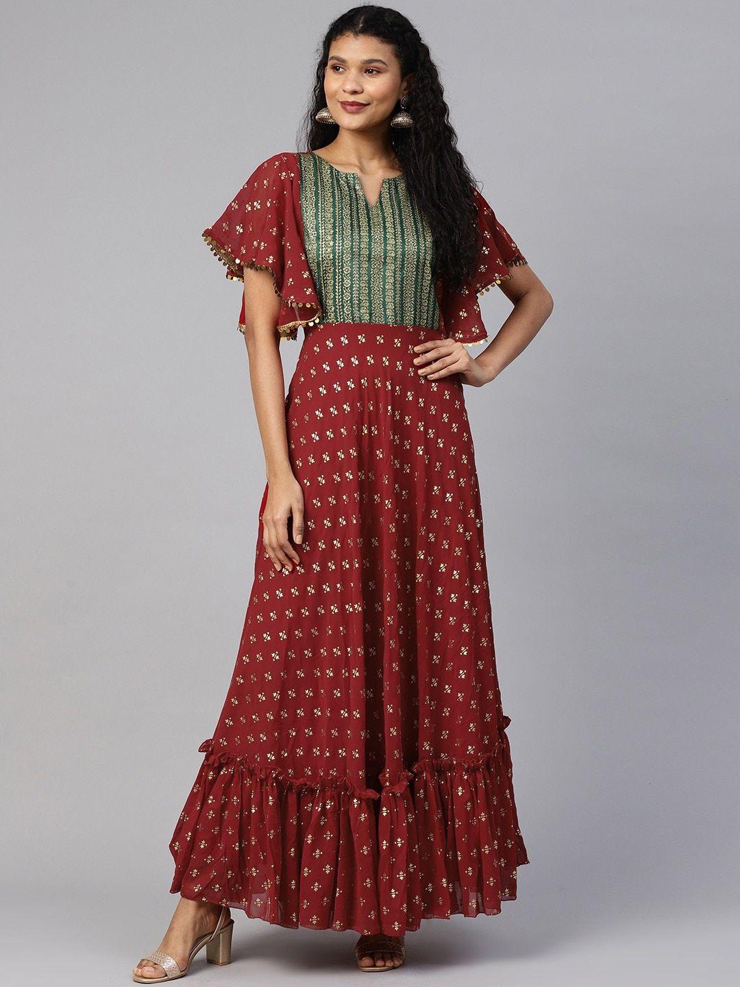 ahalyaa ethnic motifs printed sequinned georgette anarkali kurta