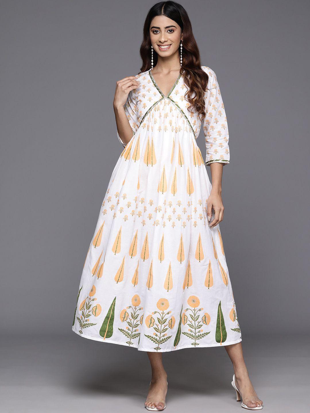 ahalyaa ethnic print embellished pure cotton empire midi dress