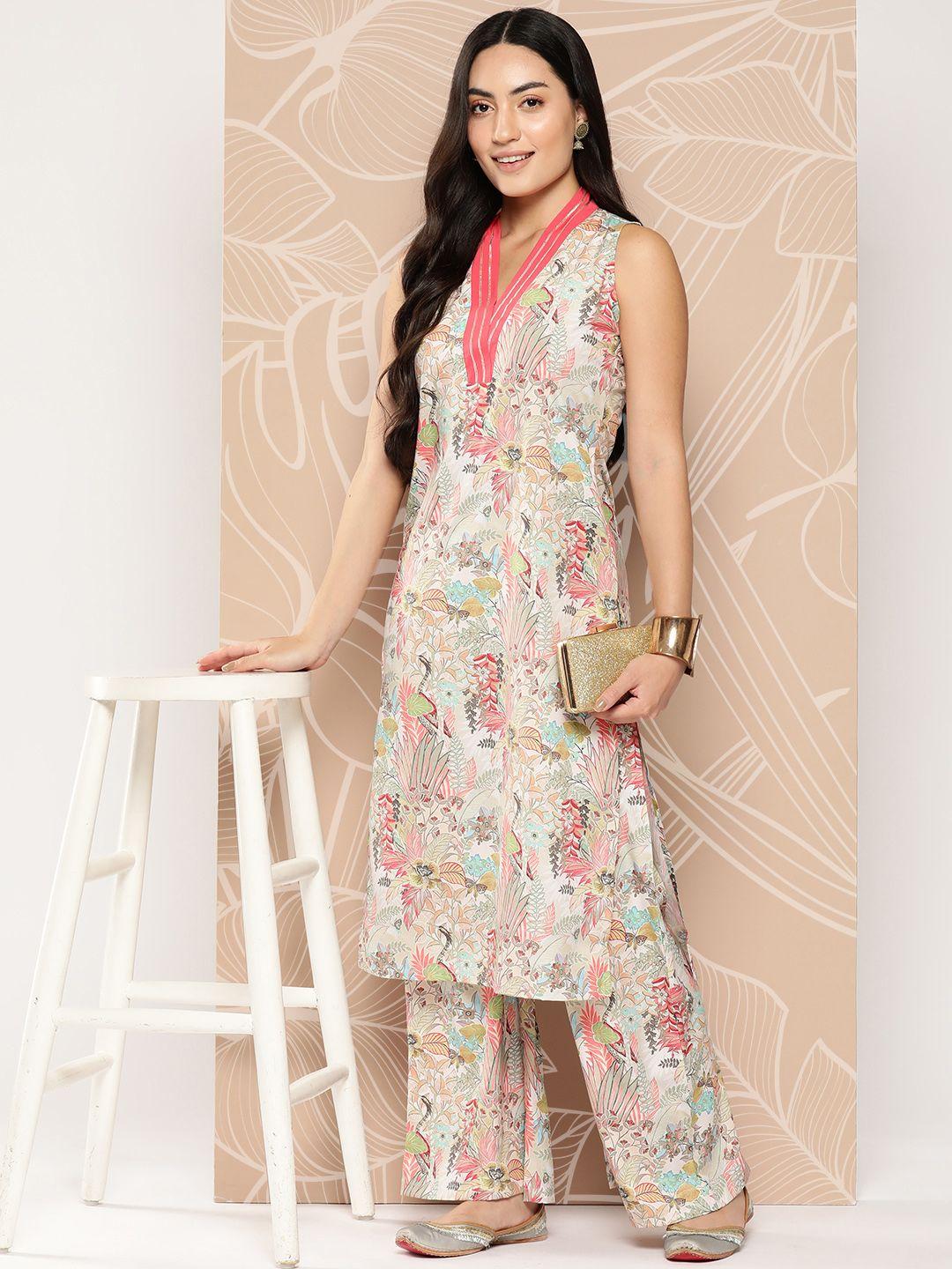 ahalyaa floral printed regular gotta patti kurta with palazzos