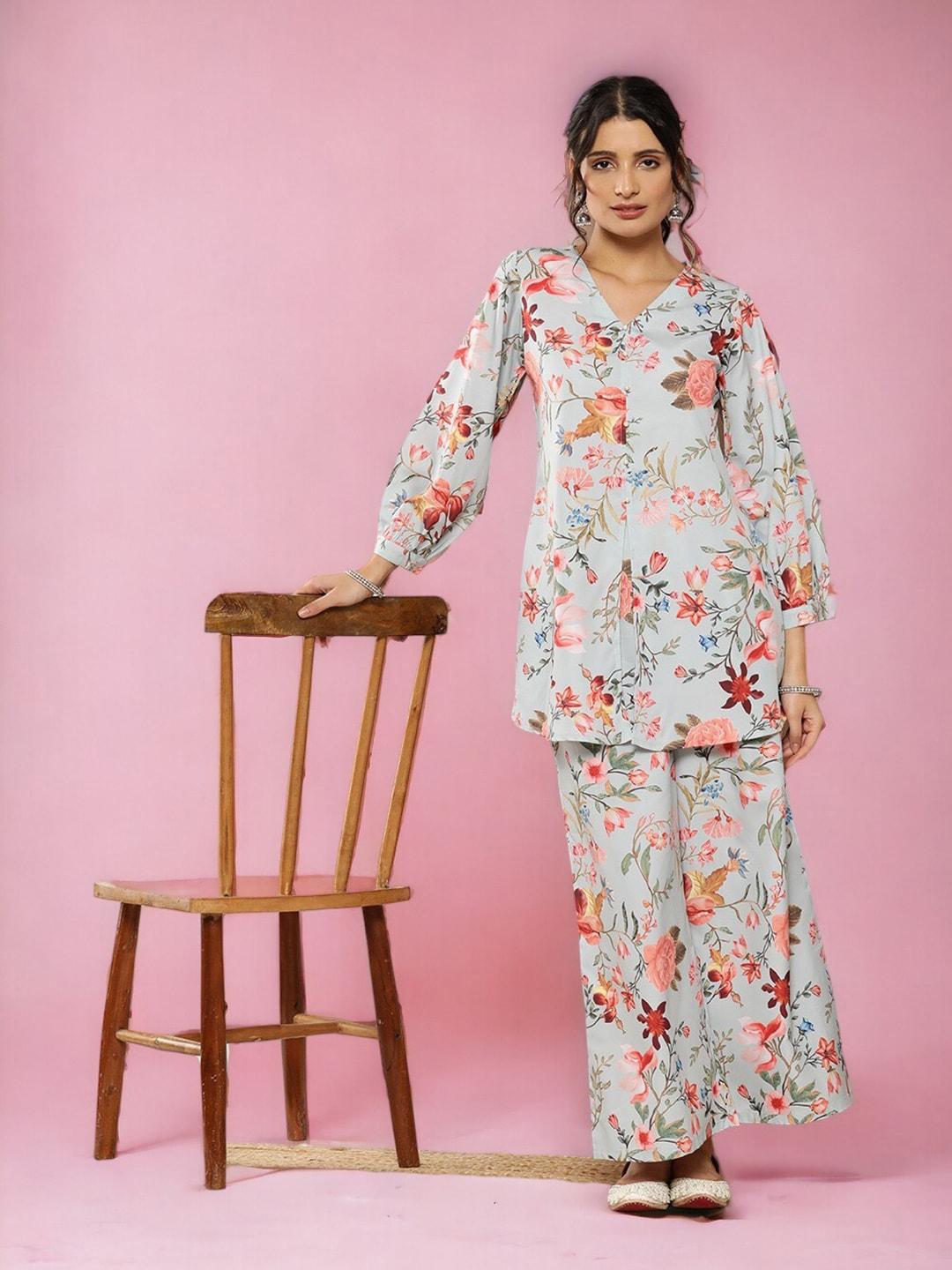 ahalyaa floral printed tunic & palazzo ethnic co-ords