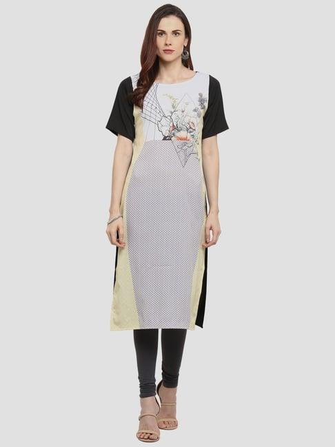 ahalyaa grey printed straight kurta