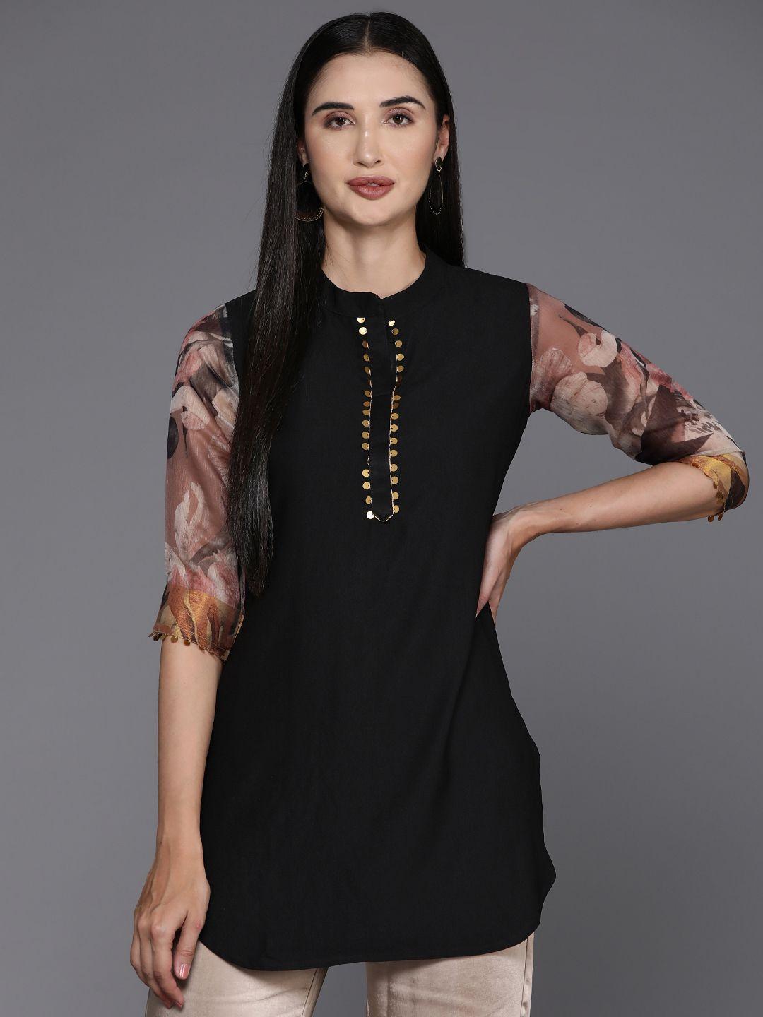 ahalyaa mandarin collar printed embellished tunic