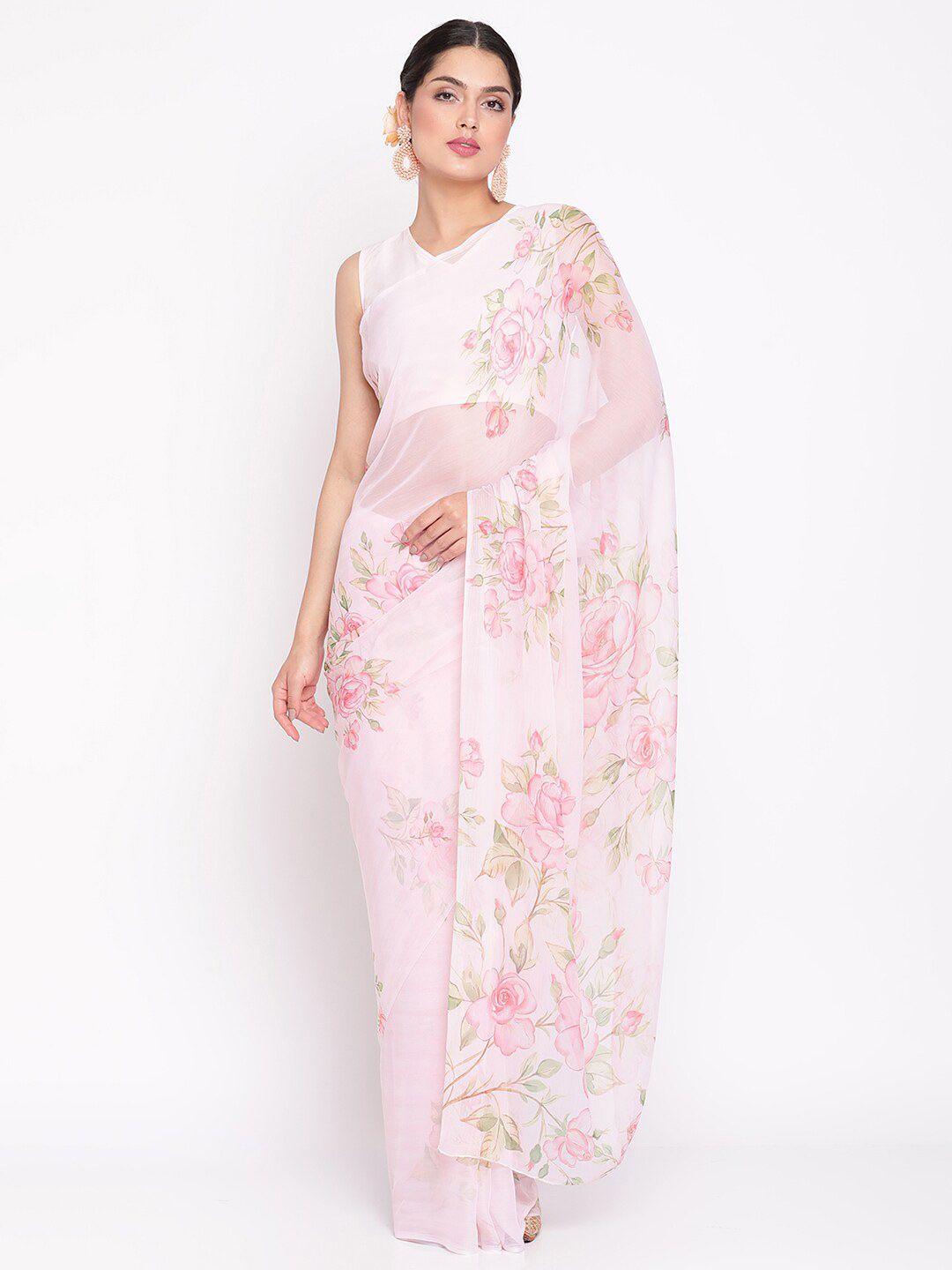 ahalyaa pink & green floral printed designer saree