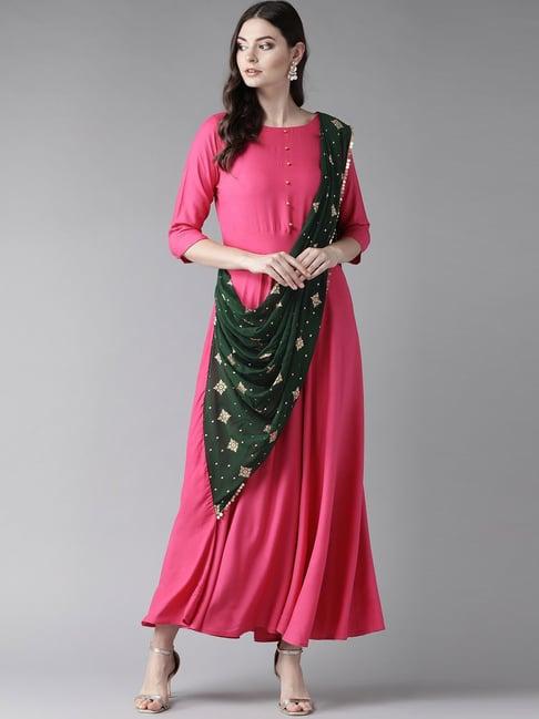 ahalyaa pink a line kurta with dupatta