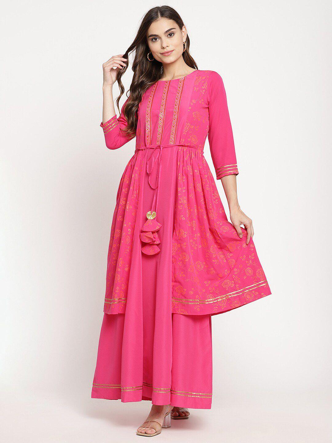 ahalyaa pink floral printed layered ethnic maxi dress