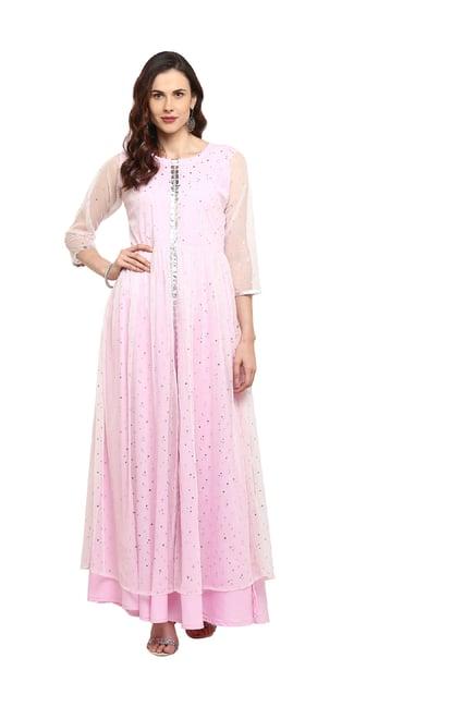 ahalyaa pink printed net kurta dress