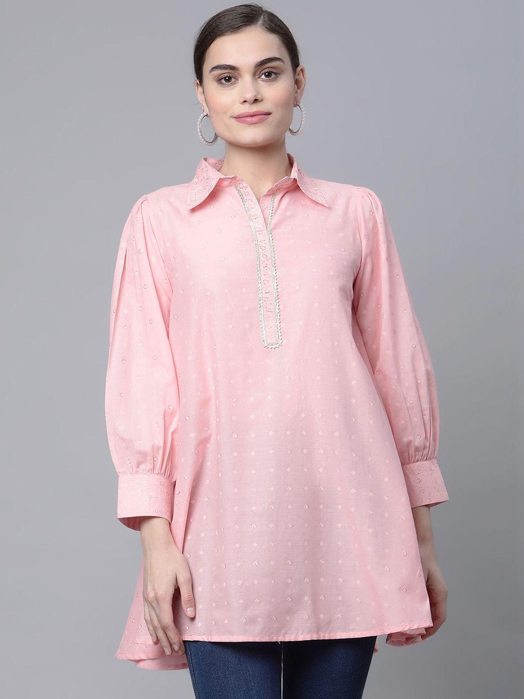 ahalyaa pink shirt collar pure cotton printed tunic