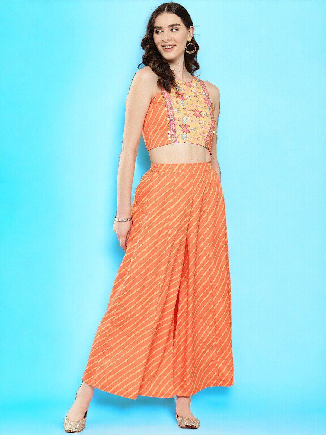 ahalyaa printed crop top & striped palazzos ethnic co-ords